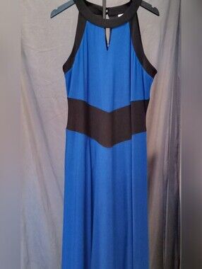 Chico's Royal Blue Maxi Dress with Black Chevron Waist Women's Size 2 (L)